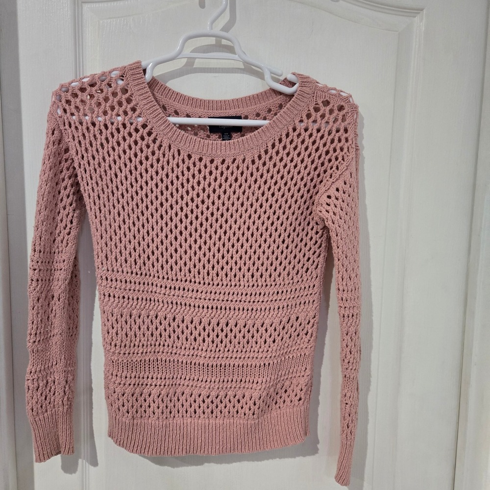 American Eagle‎ Sweater Womens Med Pink Crochet Open Knit Pointelle Boho Cottage